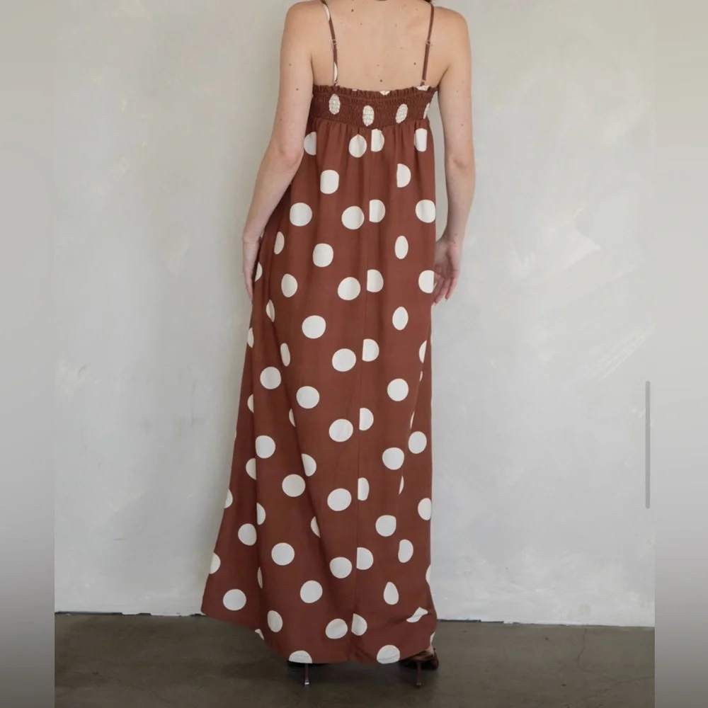 Brown Polka Dot Maxi Dress - Picture 2 of 3